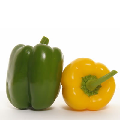 Healthy eating, green pepper and yellow pepper
