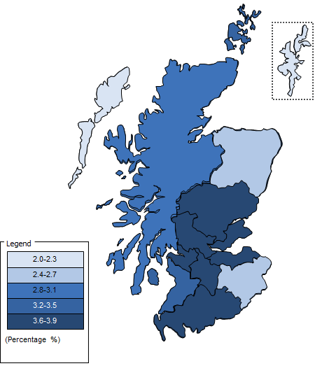 Prevalance of COPD in Scotland by Health Board
