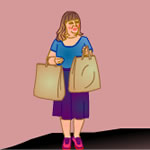 Lady walking up steep hill with shopping bag getting breathless