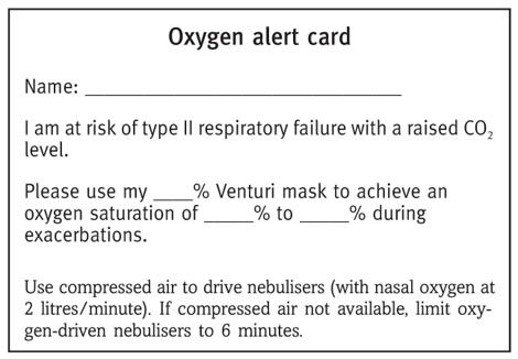A patient oxygen alert card